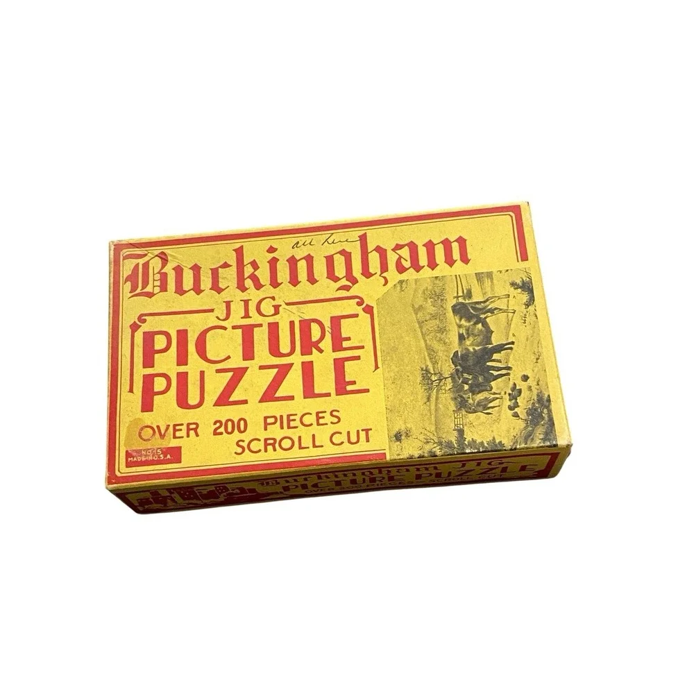 Vtg Buckingham Jig Picture Puzzle Winter On The Farm Scroll Cut Over 200 Pieces